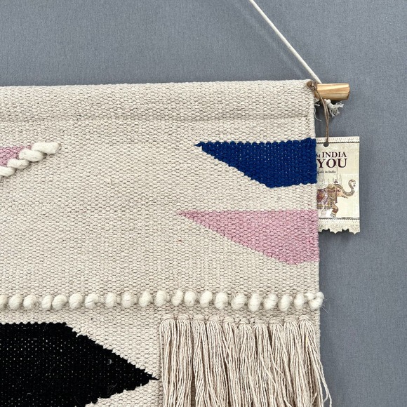 FROM INDIA TO YOU Macrame Tapestry Woven Wall Hanging Large Cream Boho Fringe - Picture 4 of 10